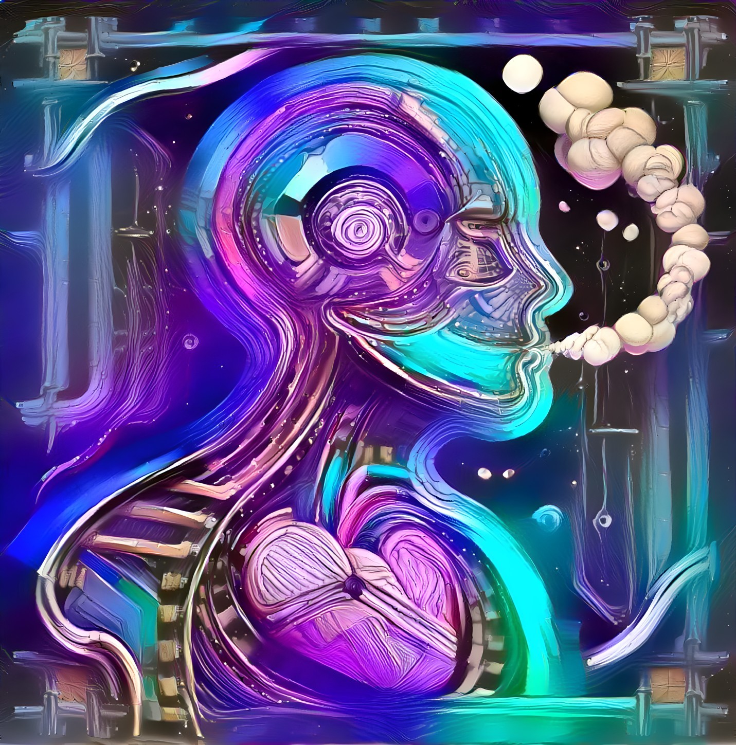 Colorful Humanoid Figure with Abstract Elements