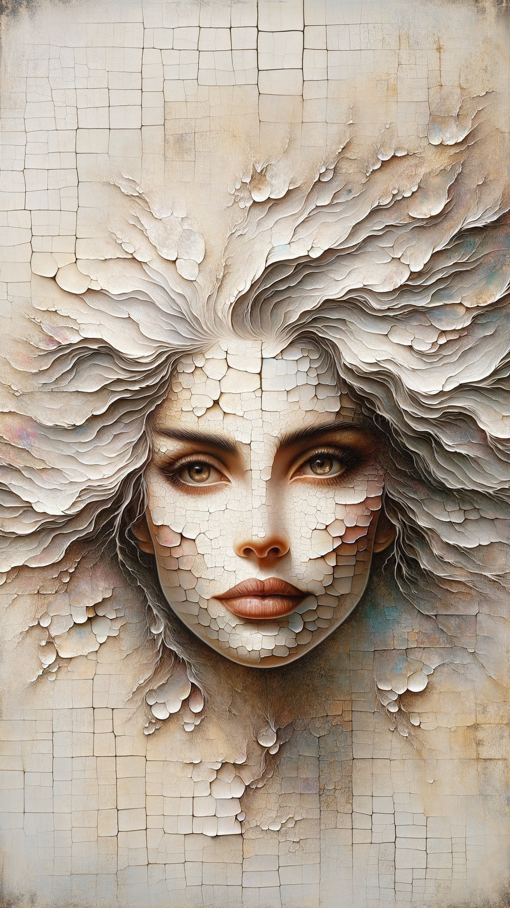 Ethereal Face from Textured Cracked Surface Art