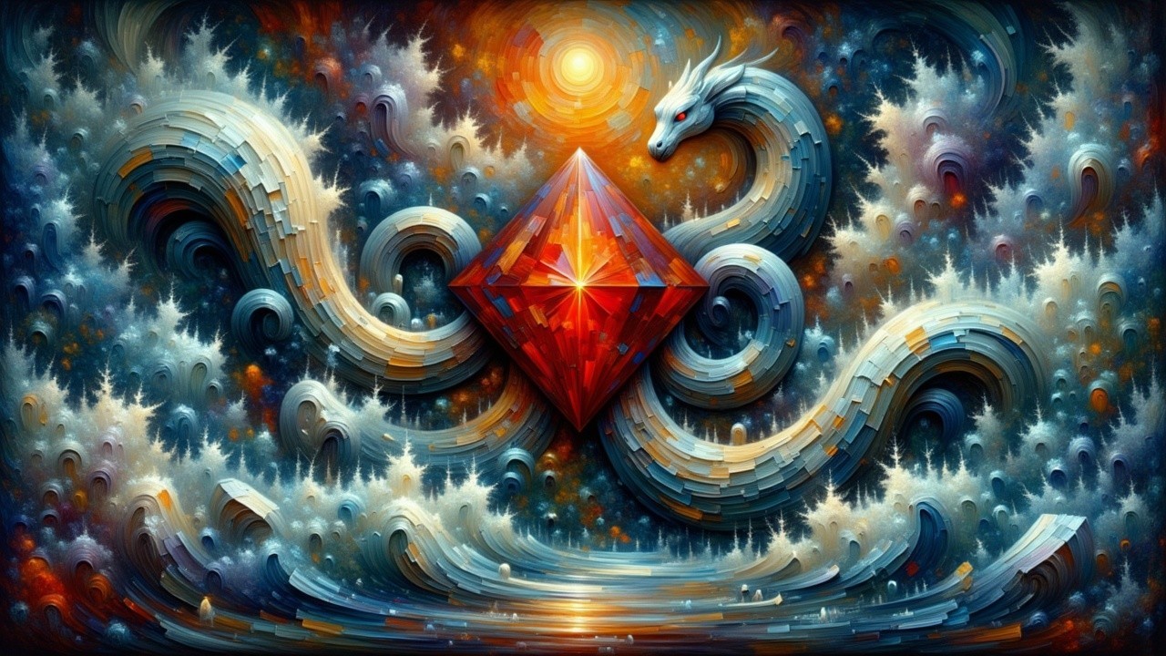 Colorful Dragon and Sparkling Red Diamond Scene