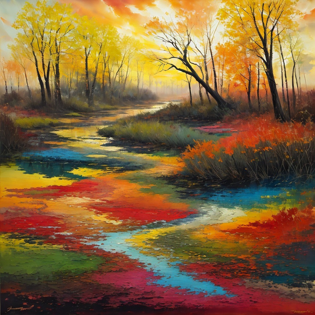 Autumn River Landscape with Colorful Reflections