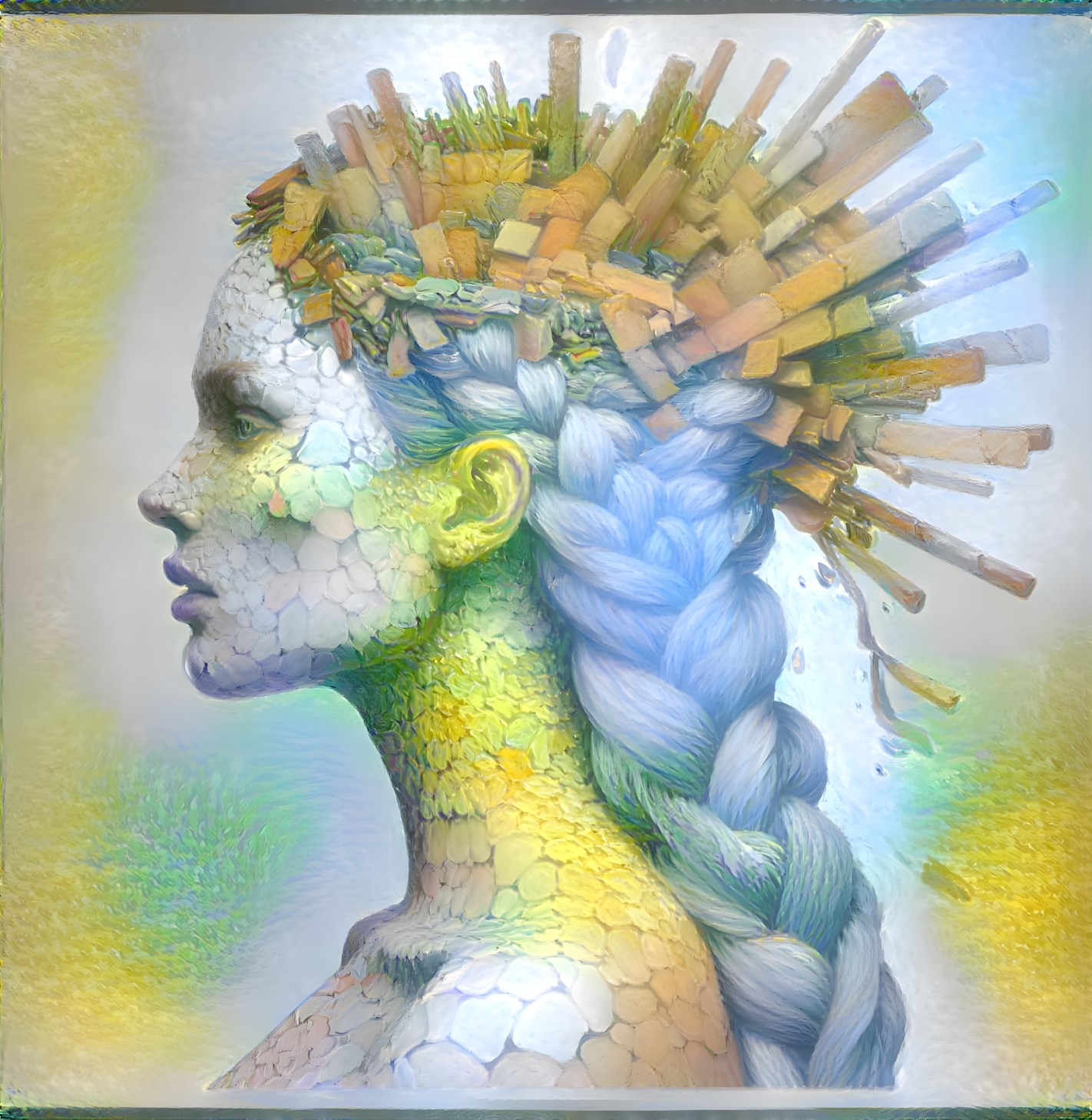Profile of a Woman with Braided Hair and Crown