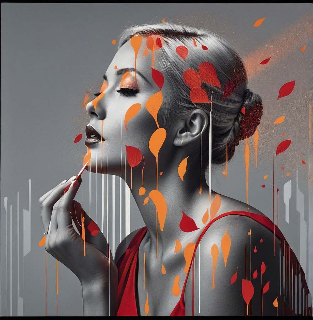 Profile of a Woman with Colorful Paint Drips