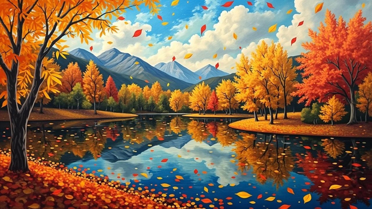 Vibrant Autumn Landscape with Mountains and Lake