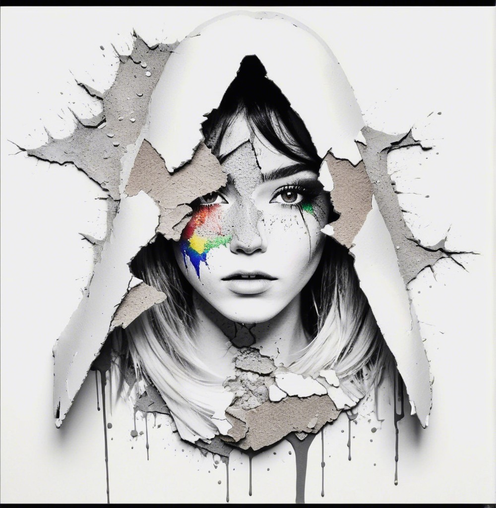 Portrait of Young Woman with Colorful Paint Streaks