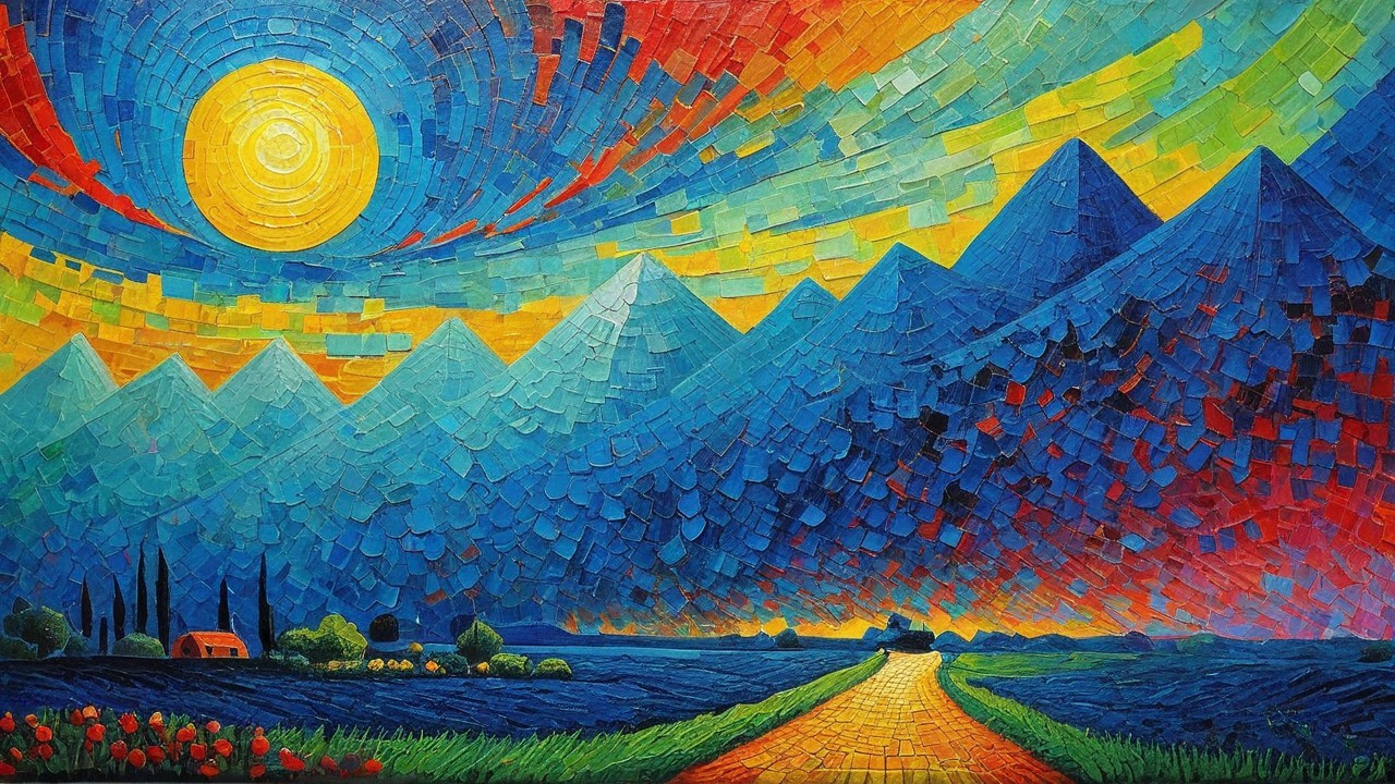 Vibrant Landscape with Mountains and Colorful Sky
