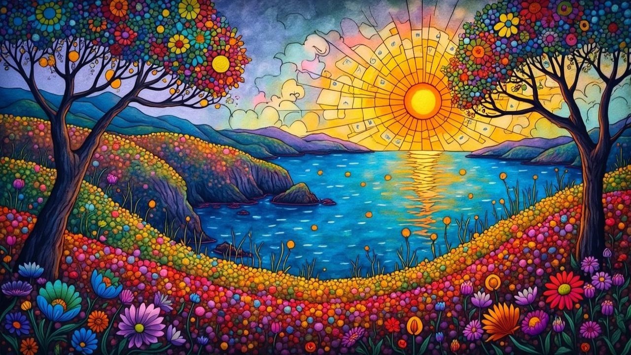 Vibrant Colorful Landscape with Blooming Flowers