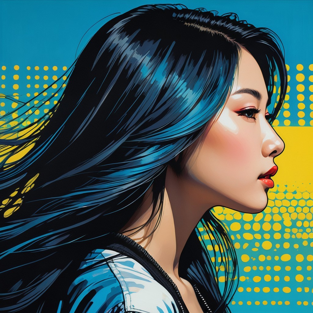 Stylized Profile of Woman with Black Hair and Makeup