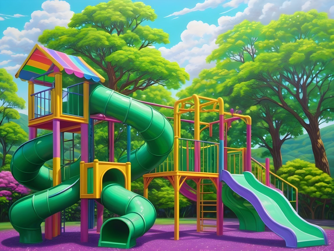 Vibrant Playground Surrounded by Lush Greenery