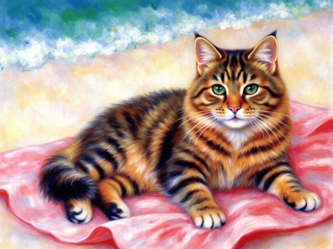 Tabby Cat with Orange Stripes on Pink Blanket