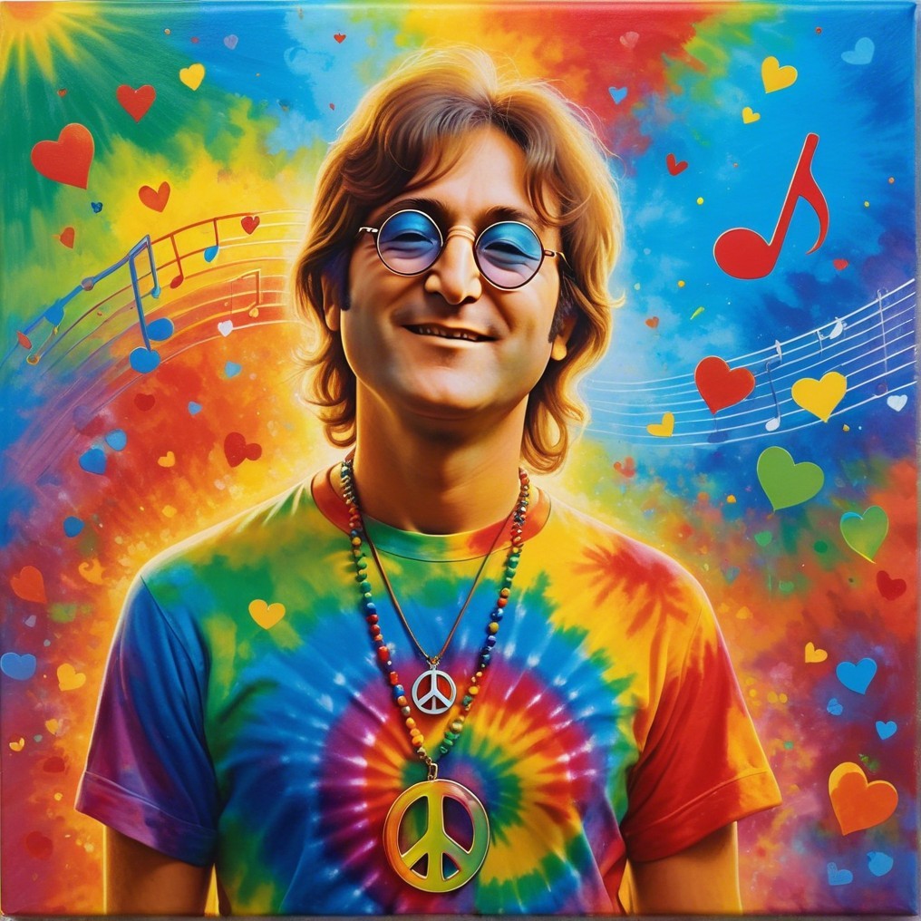 Psychedelic Portrait of Smiling Man in Tie-Dye Shirt