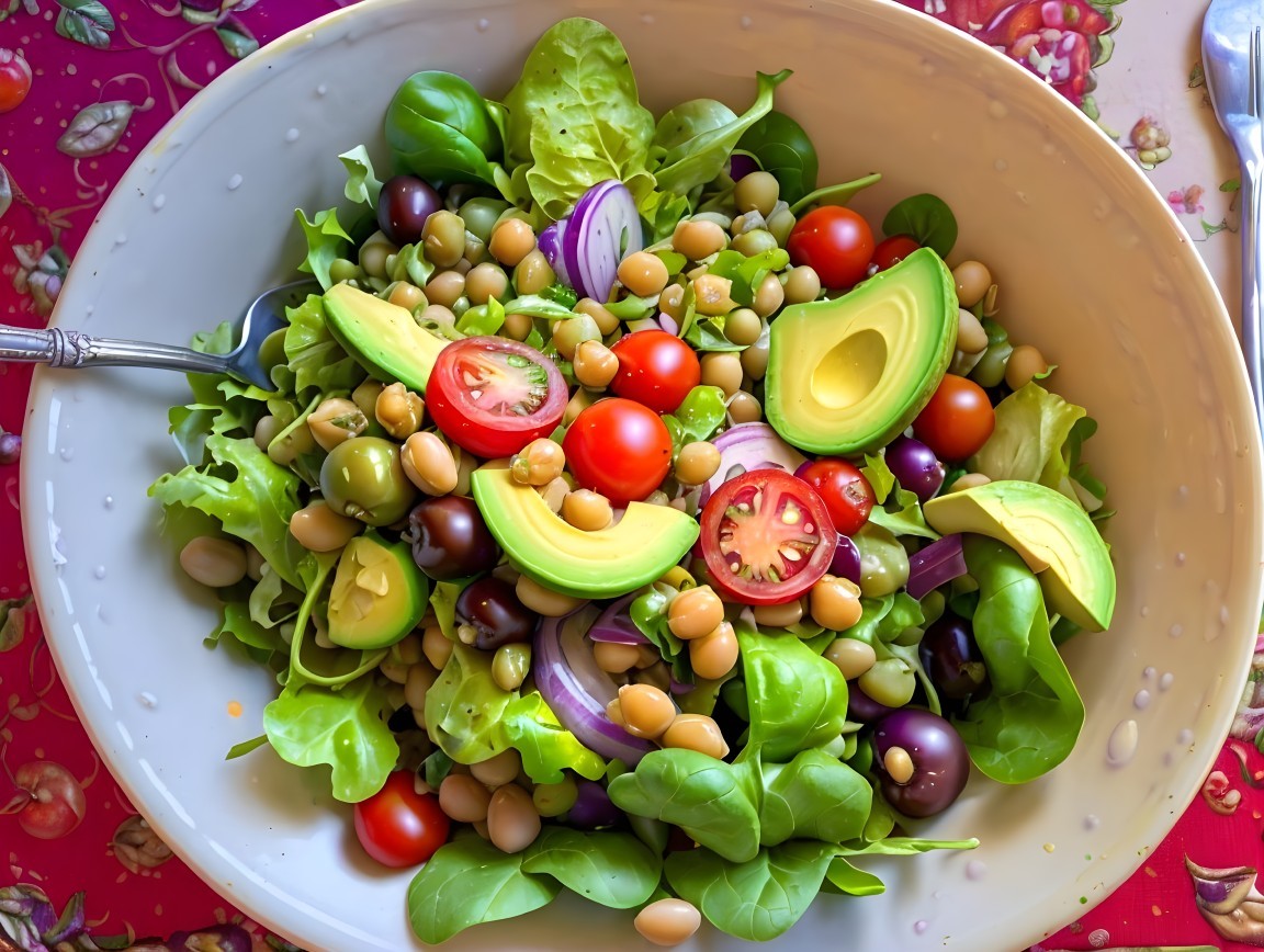Vibrant Salad Bowl with Fresh Greens and Colorful Ingredients