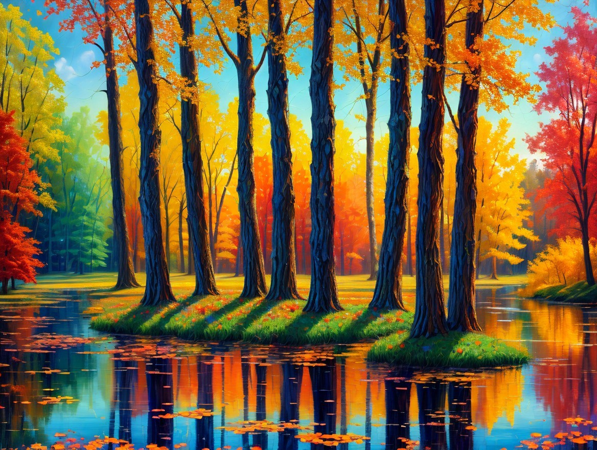 Autumn Landscape with Colorful Foliage and Lake Reflection