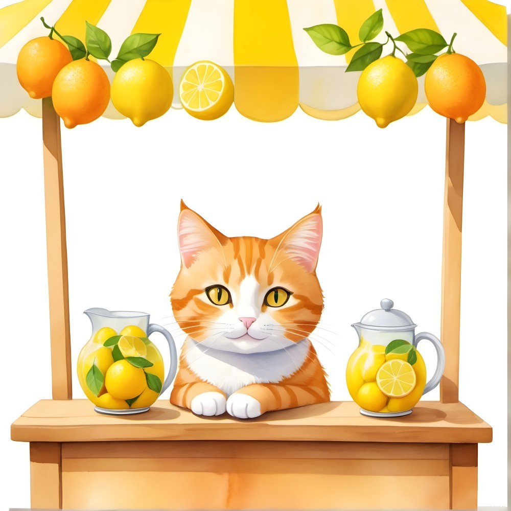 Orange Tabby Cat at Wooden Lemonade Stand