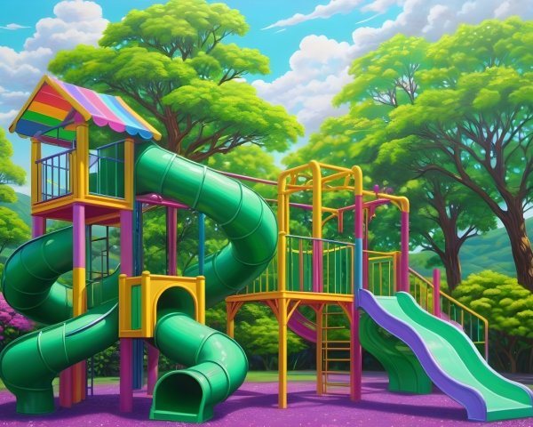 Vibrant Playground Surrounded by Lush Greenery
