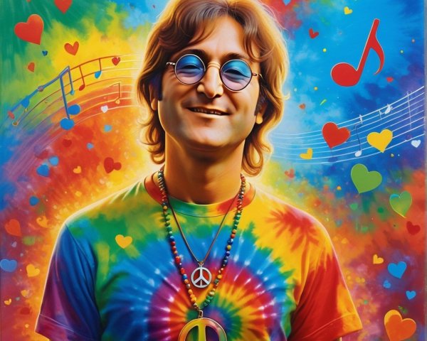 Psychedelic Portrait of Smiling Man in Tie-Dye Shirt
