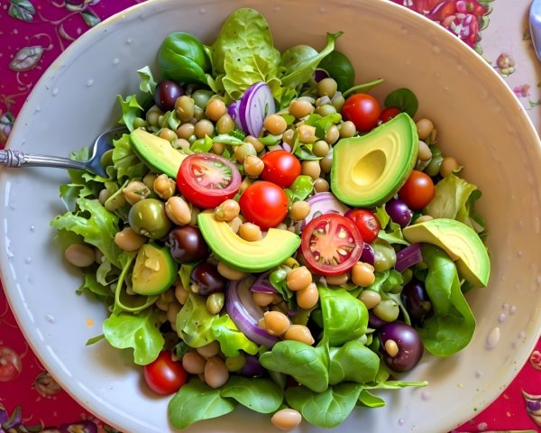 Vibrant Salad Bowl with Fresh Greens and Colorful Ingredients