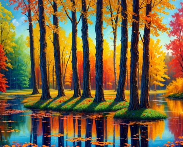 Autumn Landscape with Colorful Foliage and Lake Reflection