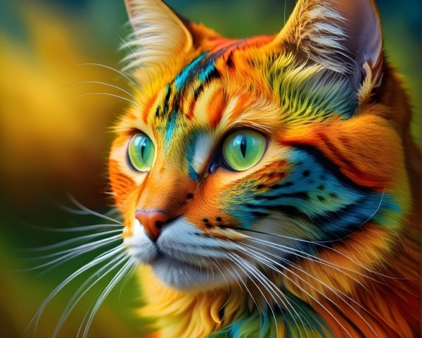 Colorful Cat with Vibrant Fur and Expressive Eyes