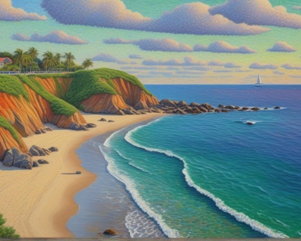 Vibrant Coastal Scene with Turquoise Sea and Cliffs