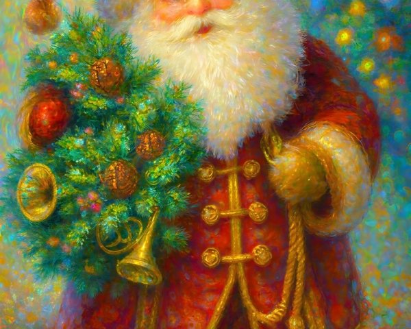 Santa Claus Holding a Decorated Christmas Tree Painting