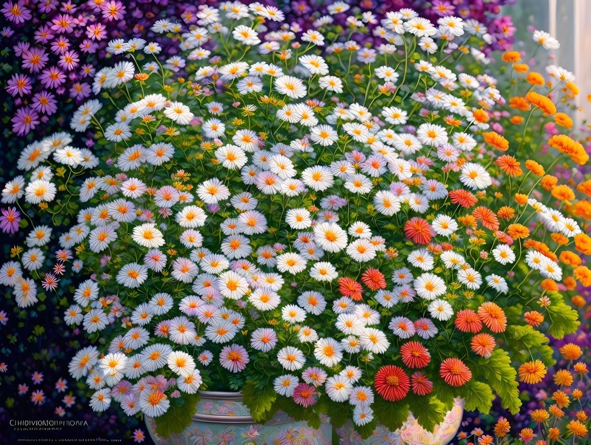 Vibrant Flower Arrangement in a Large Pot