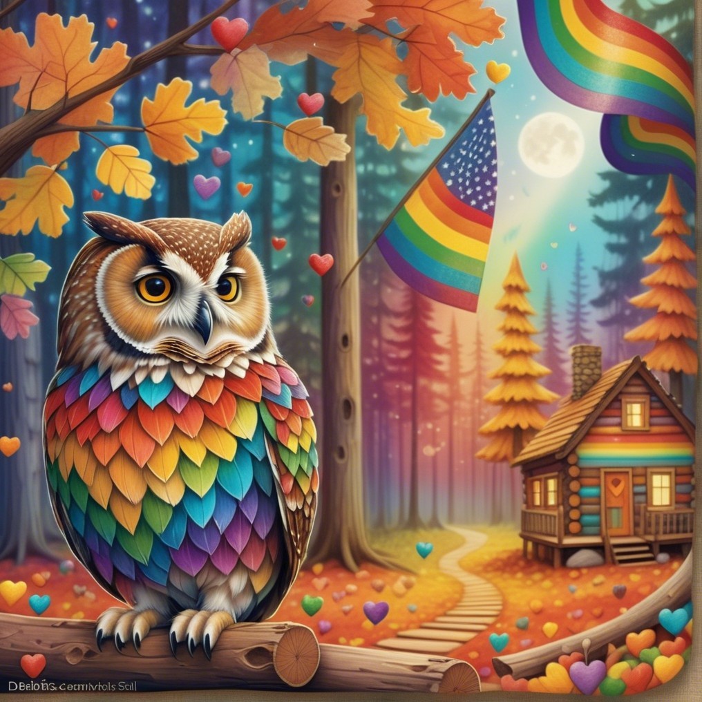 Vibrant Owl in Colorful Autumn Forest Scene