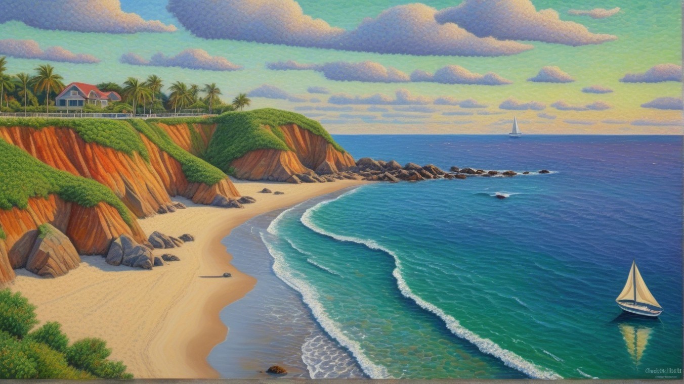 Vibrant Coastal Scene with Turquoise Sea and Cliffs