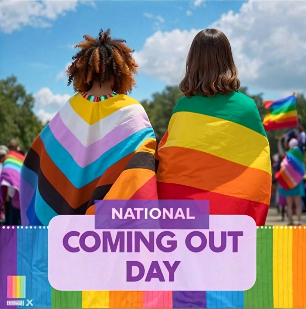 Pride Flags and Supporters on National Coming Out Day