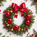Christmas Wreath with Red Bow and Gold Decorations