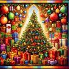 Colorful Christmas Puzzle with Tree and Wrapped Gifts