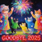 Festive New Year's Eve Scene with Celebrating Cats