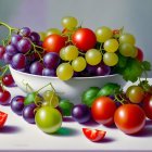 Vibrant Bowl of Mixed Grapes and Fresh Produce