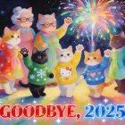 Colorful Digital Painting of Cats Celebrating New Year's Eve