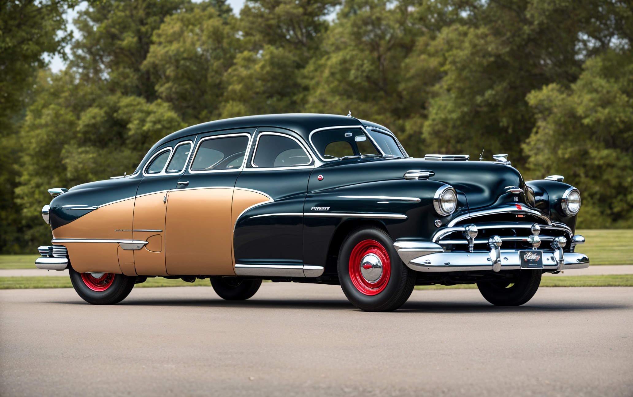 Vintage Two-Tone Car with Retro Design Features