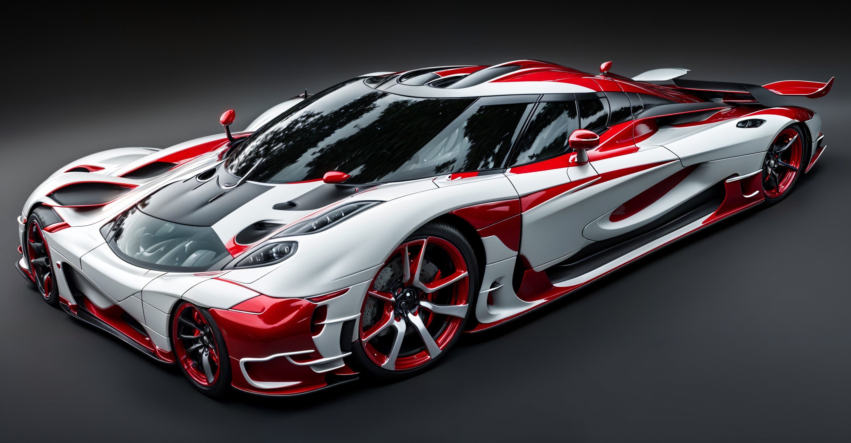 Sleek Hypercar with Glossy White and Red Design
