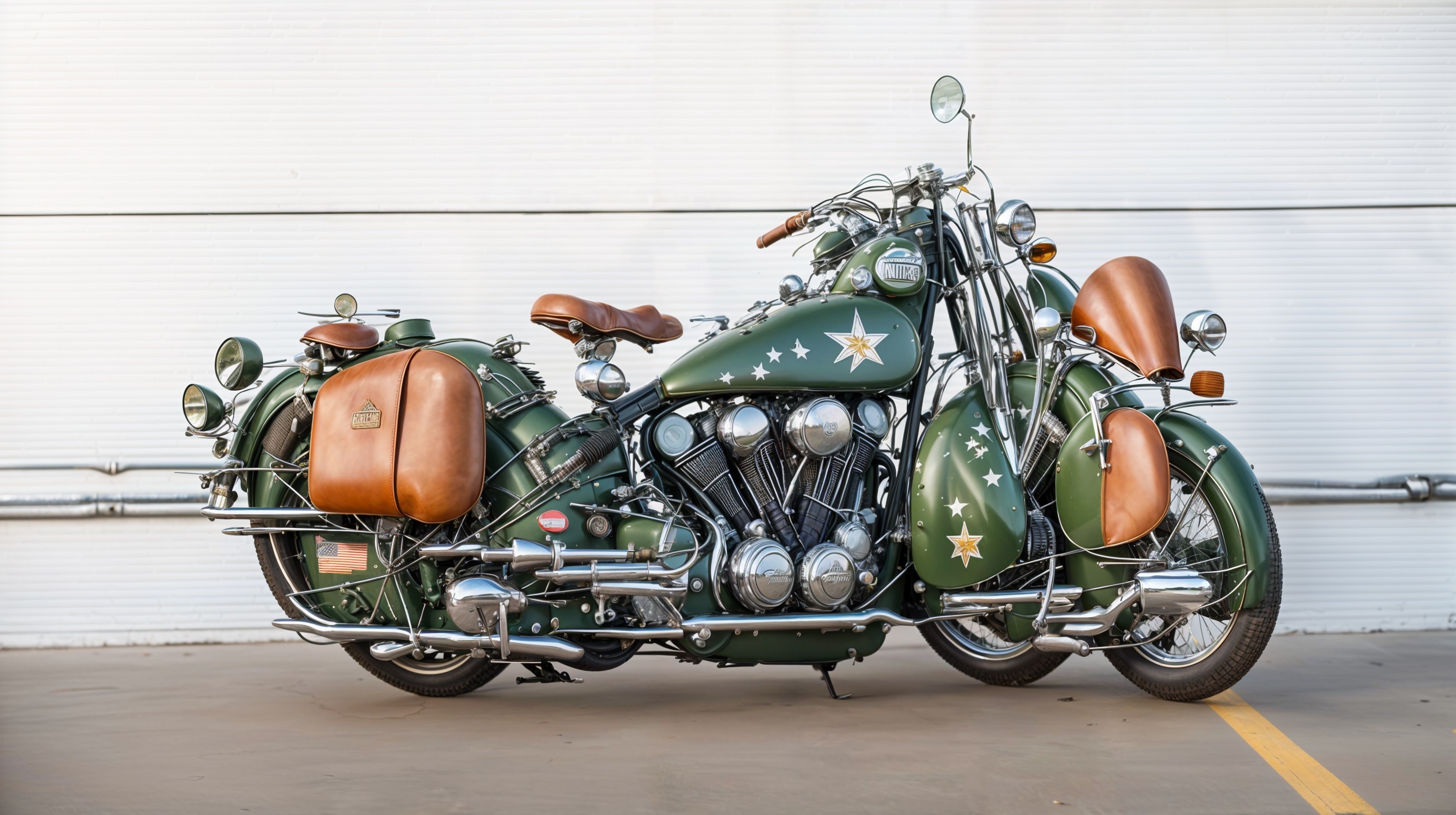 Vintage Motorcycle with Green Paint and Chrome Engine