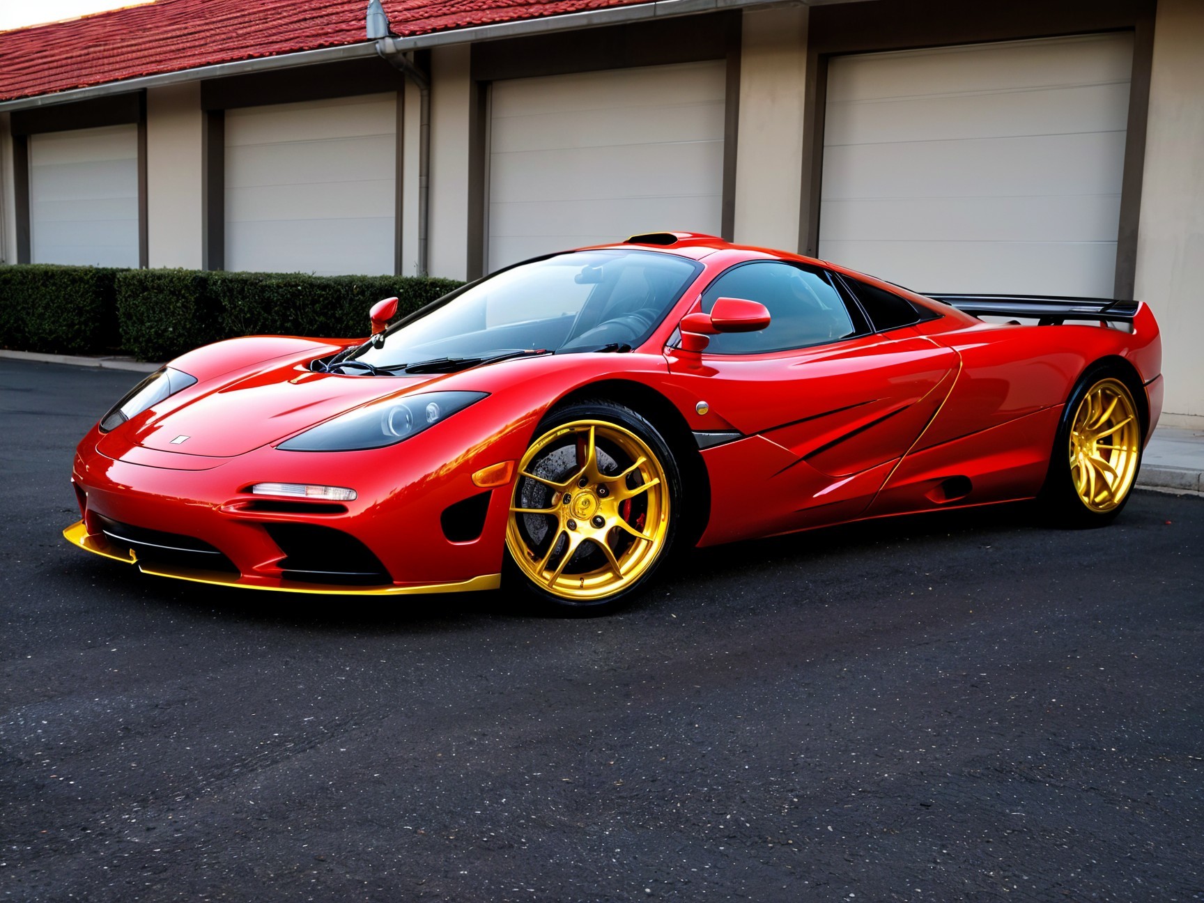 Red Sports Car with Gold Accents and Aerodynamic Design