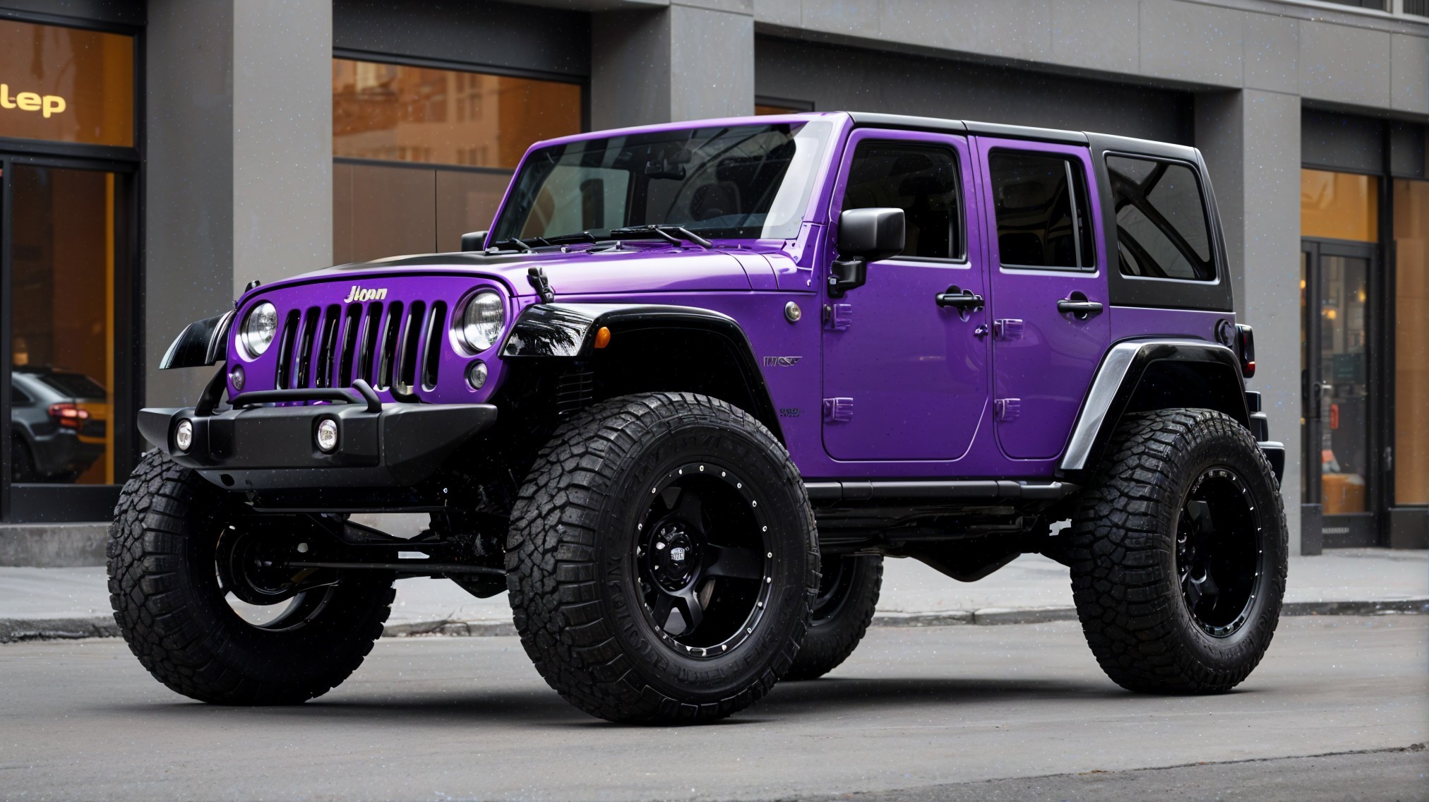 Vibrant Purple Jeep Wrangler in Urban Setting