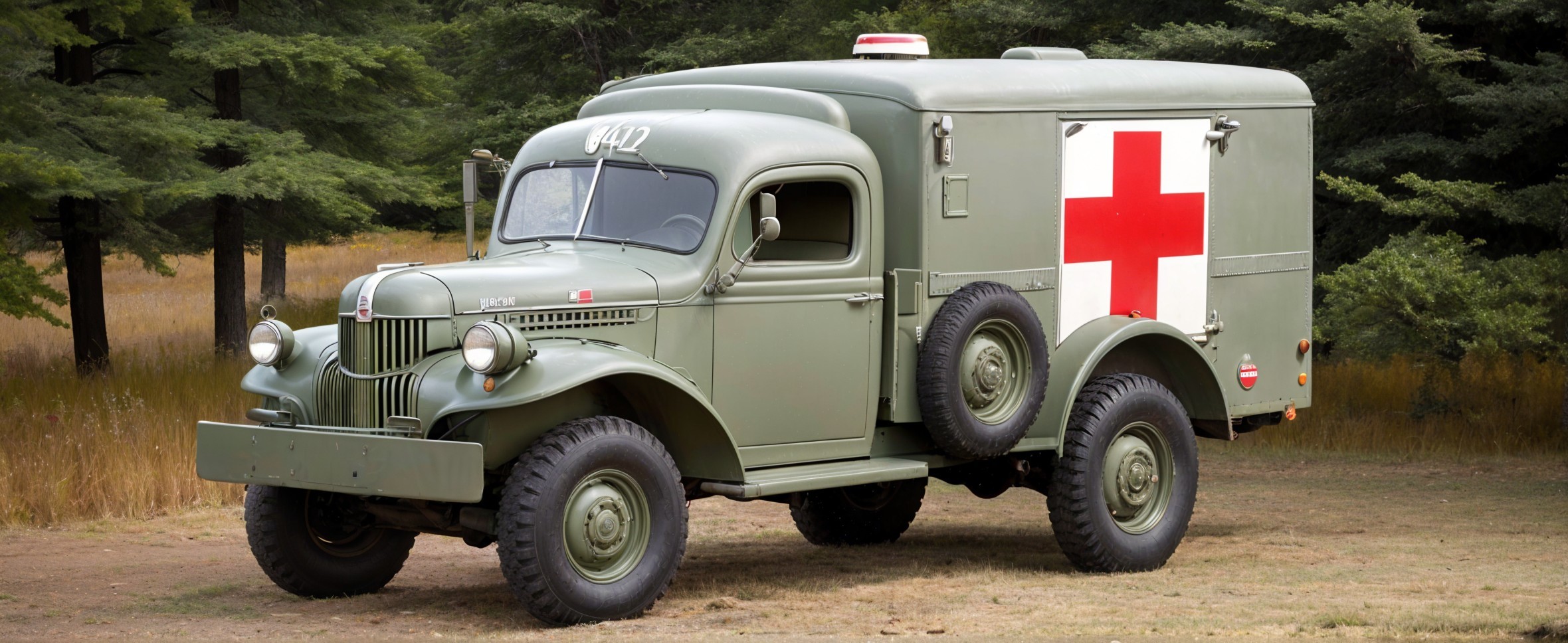 Vintage Military Ambulance in Olive Green Color