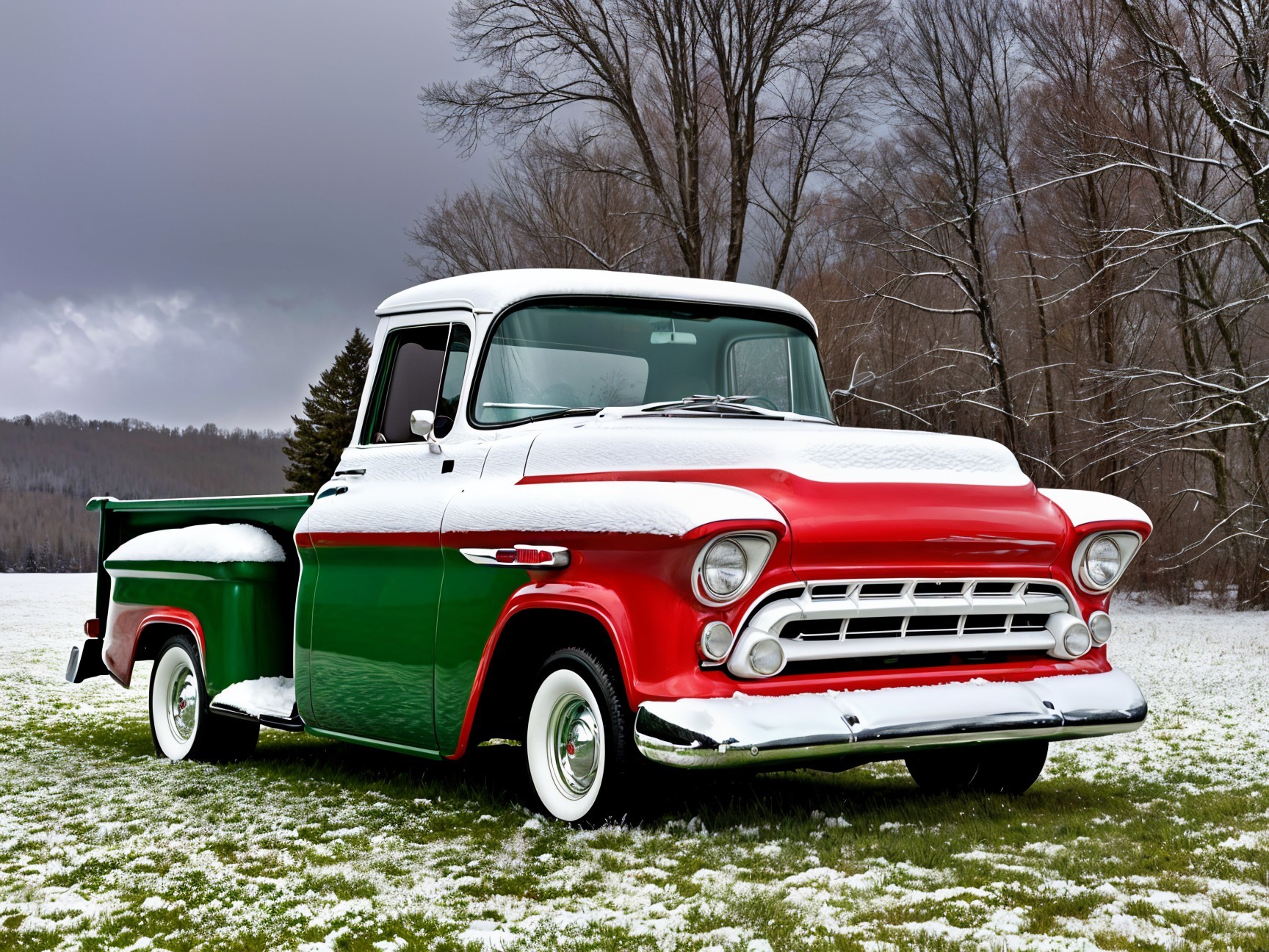 1950s Pickup Truck in Snowy Holiday Setting