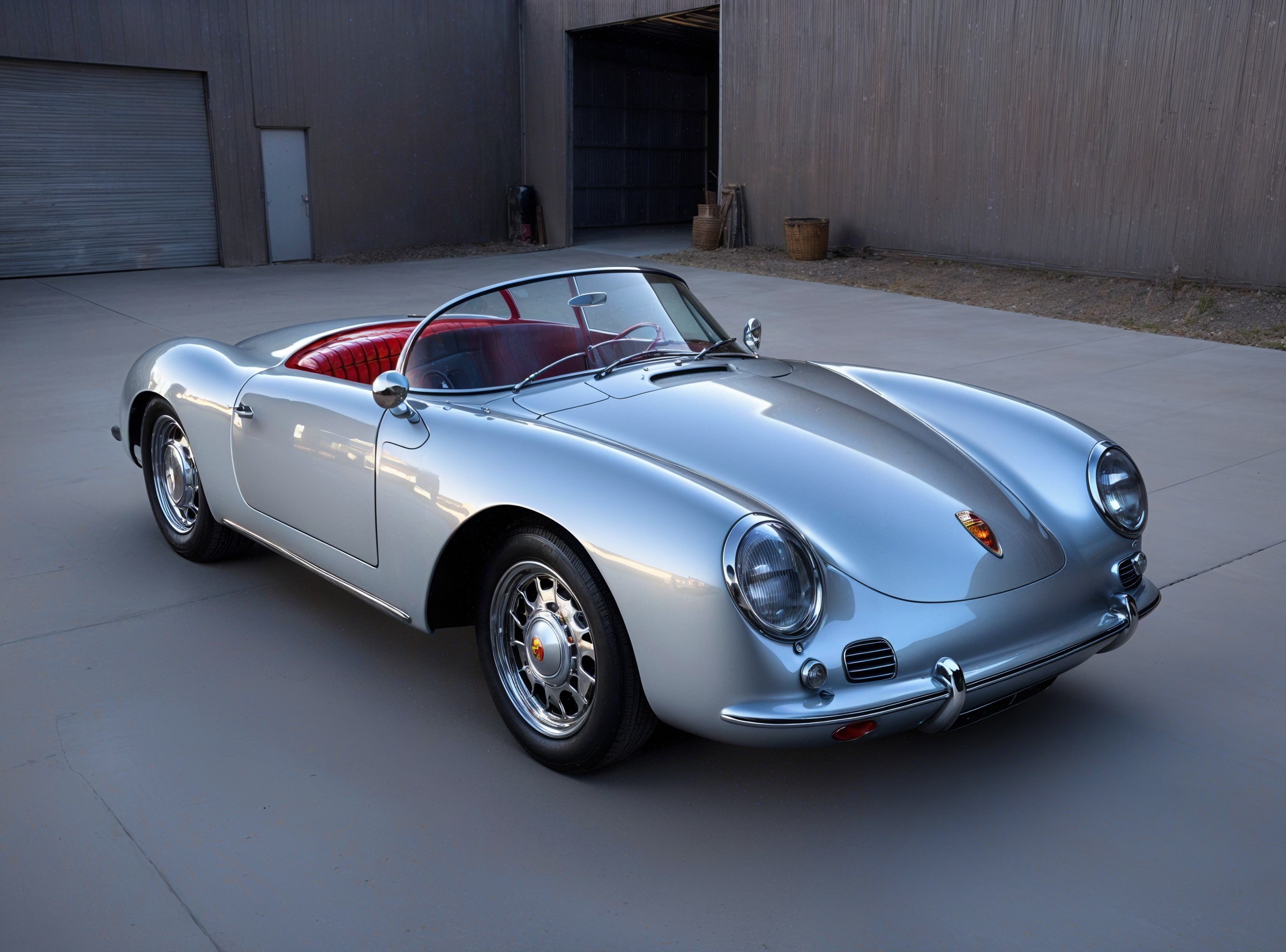 Classic Silver Sports Car with Chrome Accents and Leather Interior