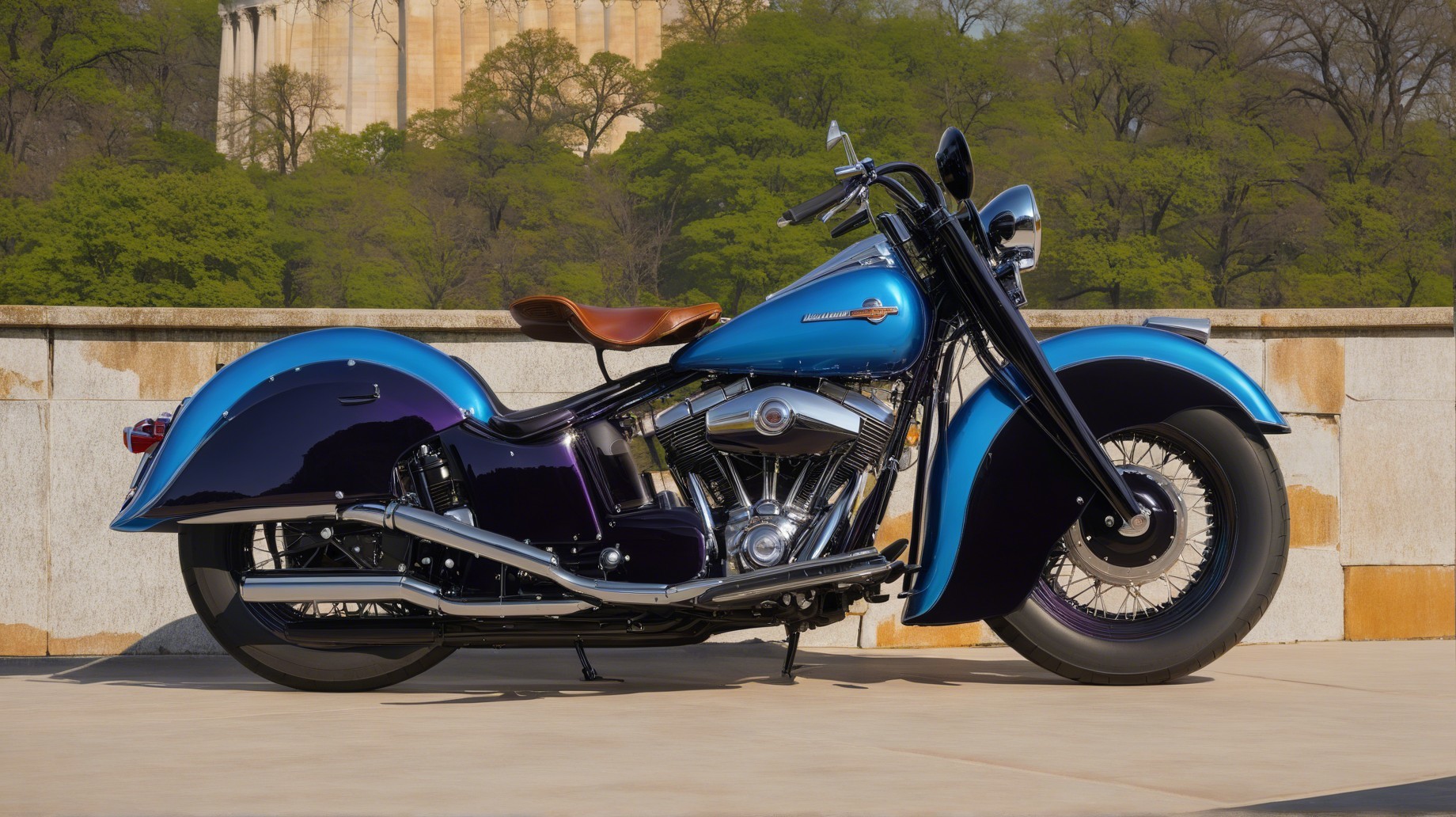 Classic Motorcycle in Blue and Purple with Chrome Details