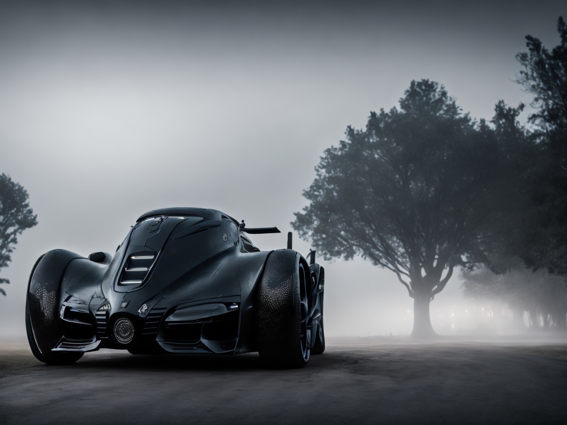 Futuristic Black Car with Aerodynamic Design Features