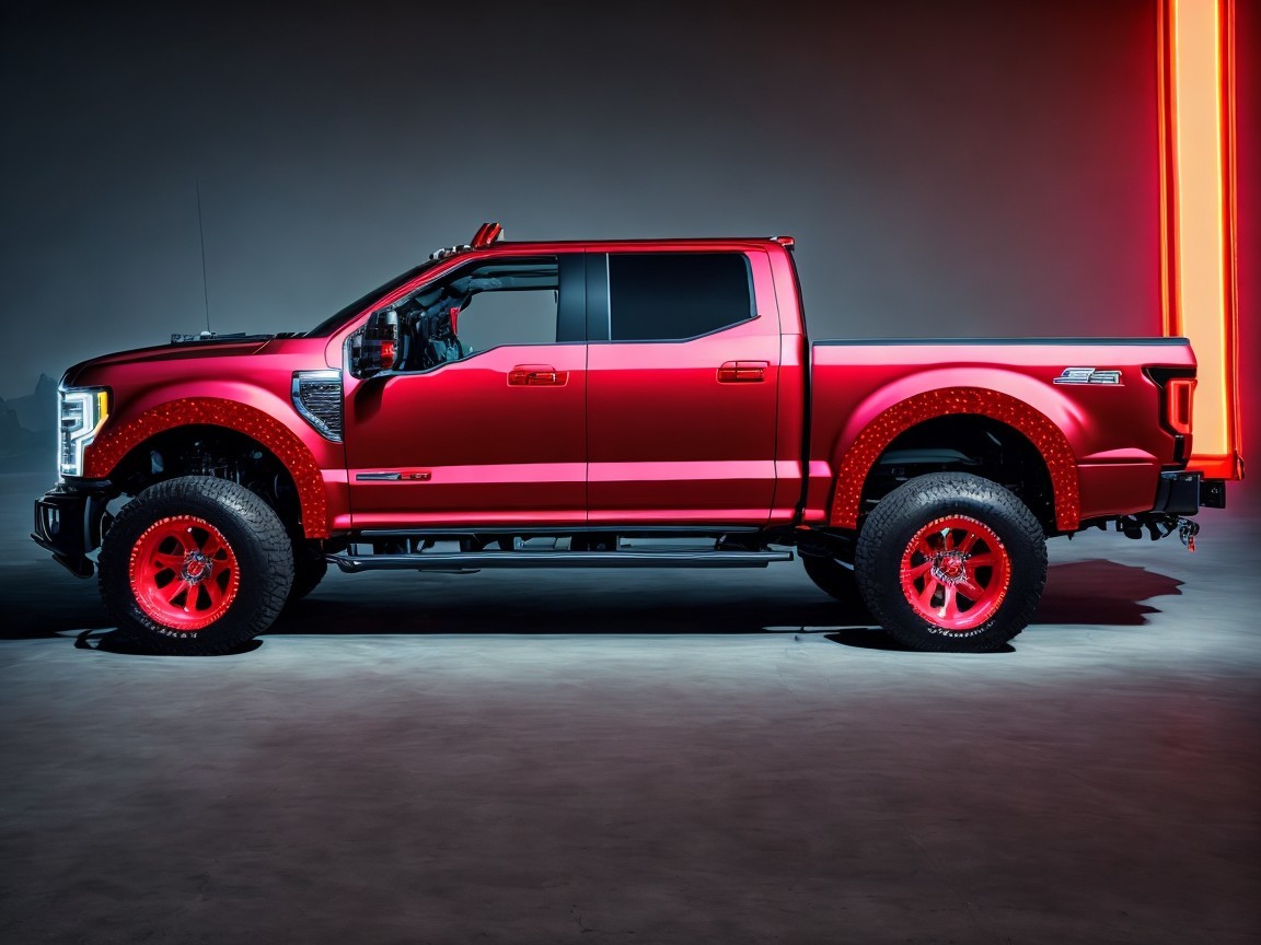 Red Pickup Truck with Rugged Off-Road Features