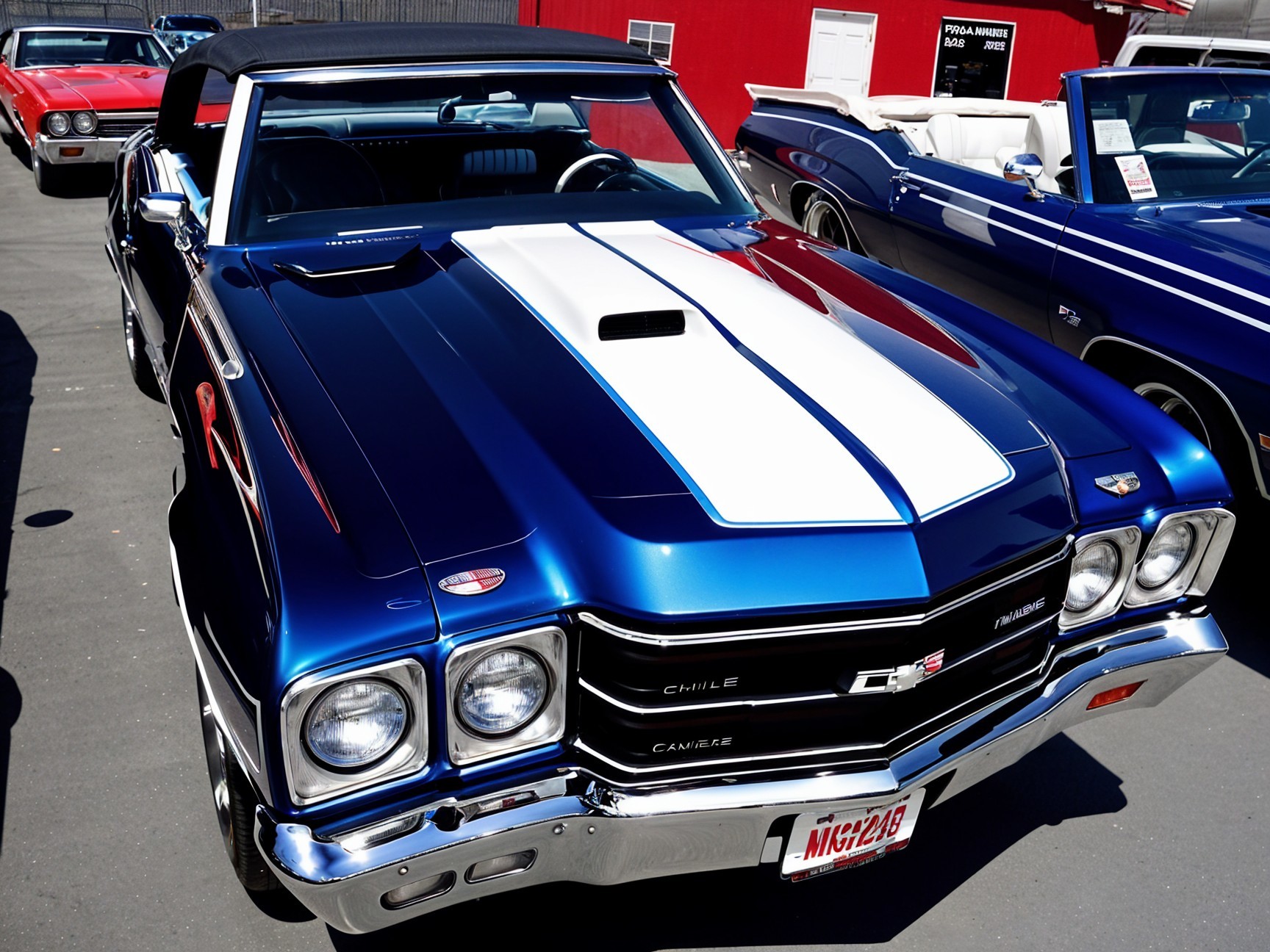 Classic Convertible Car with Blue Paint and Racing Stripes