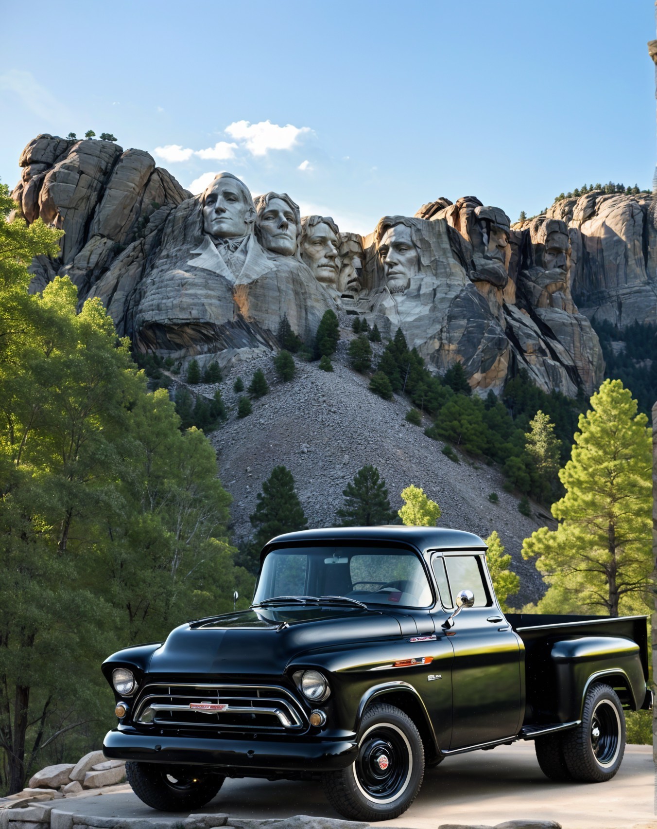 Classic Black Chevrolet Truck with Mount Rushmore Backdrop