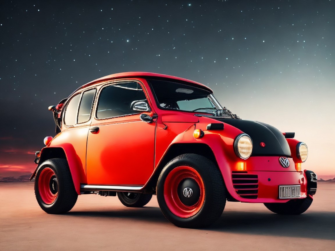Customized Retro Volkswagen Beetle Against Night Sky