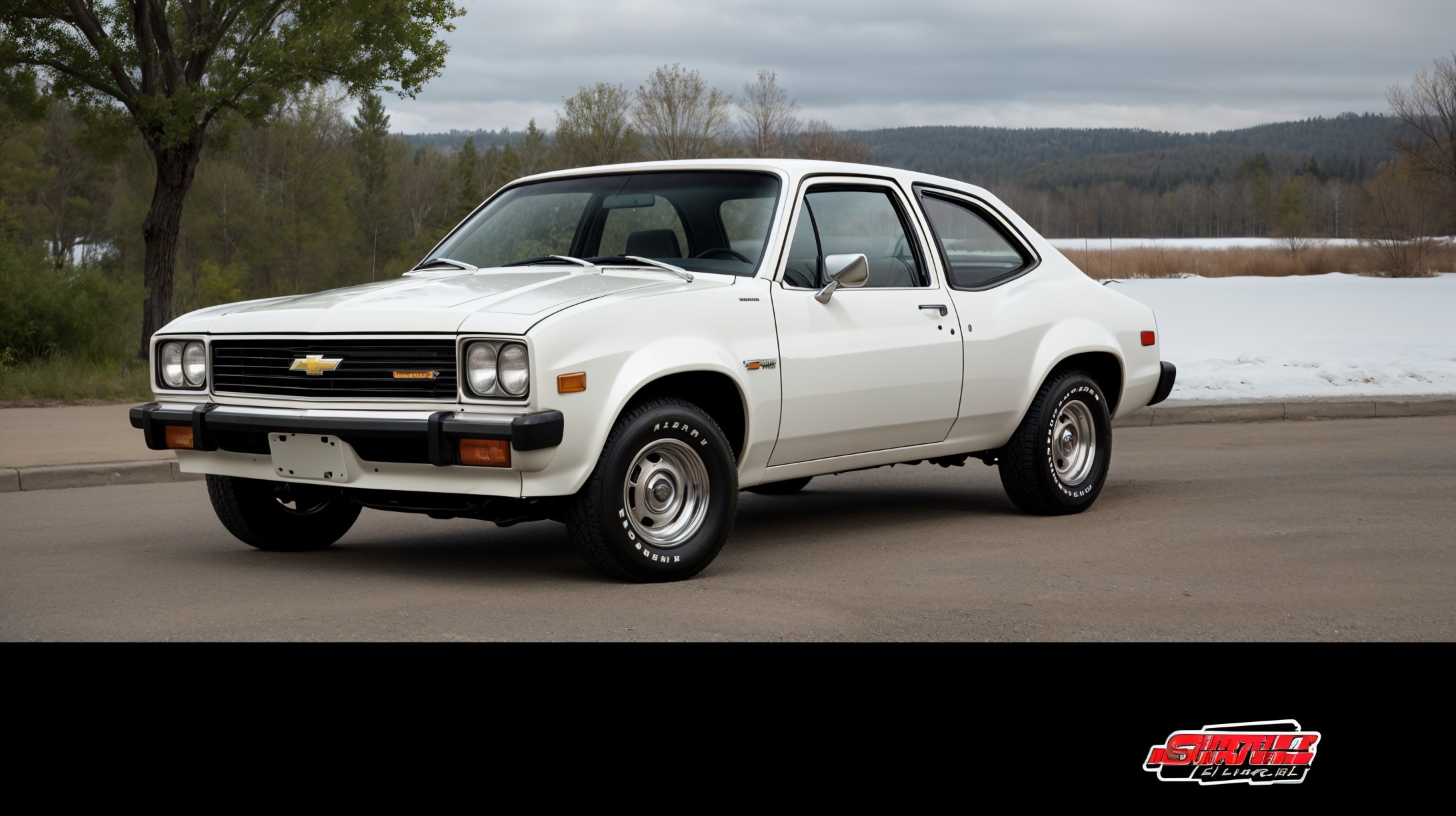 Classic White Chevrolet Car in Serene Snowy Landscape