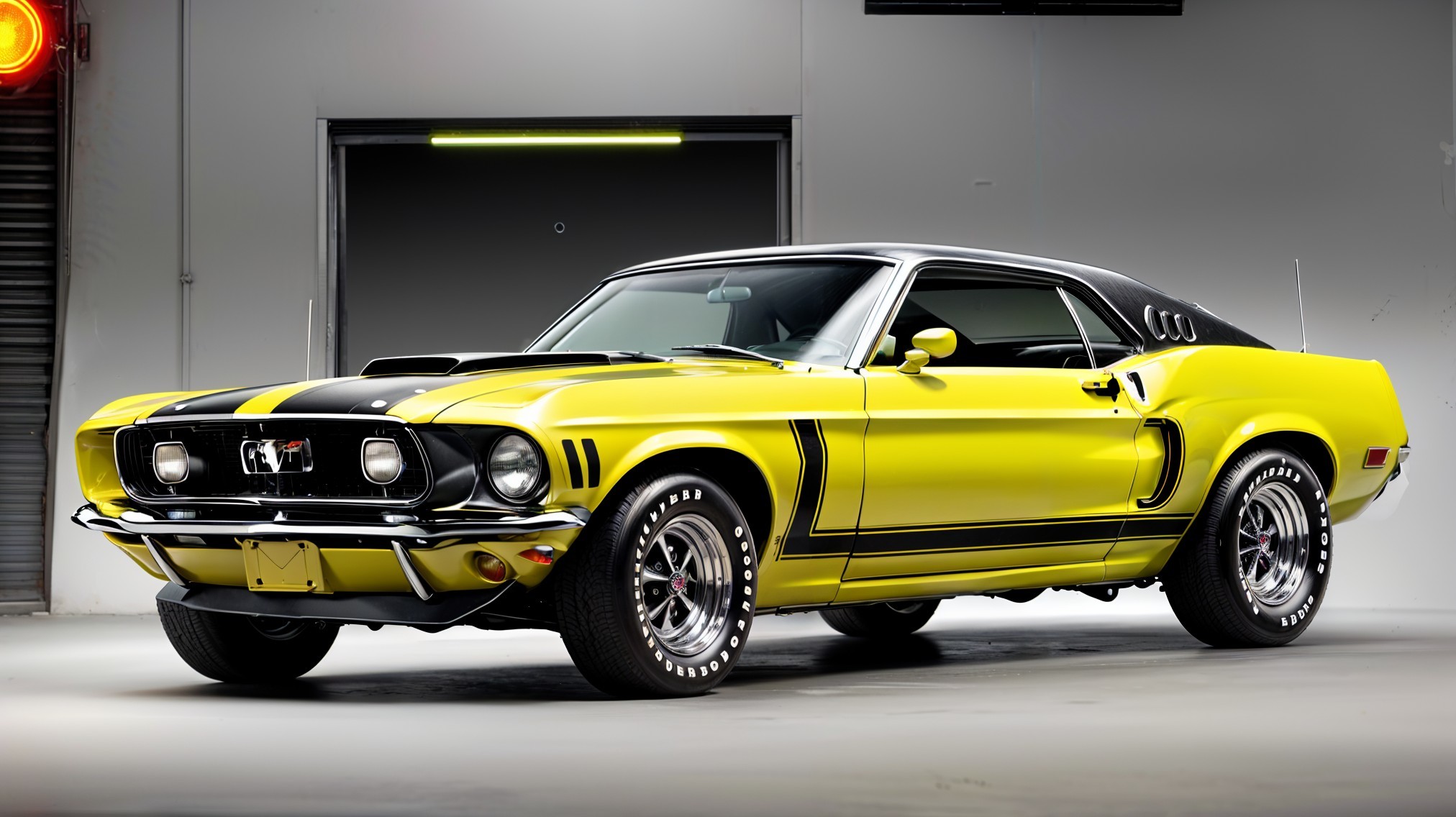 1968 Ford Mustang with Yellow Exterior and Racing Stripes