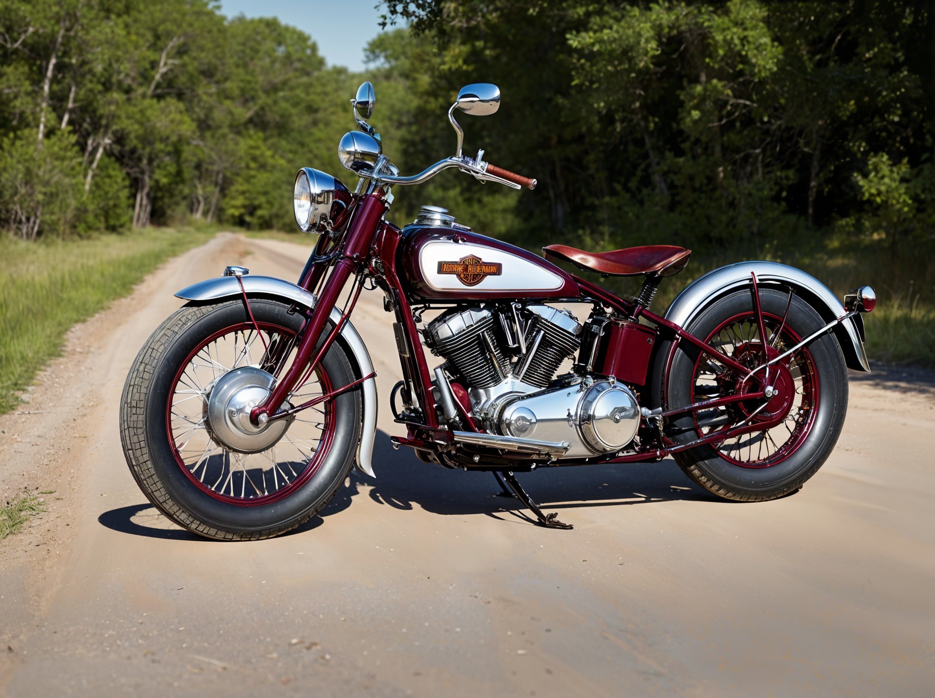 Classic Vintage Motorcycle on Dirt Road with Greenery